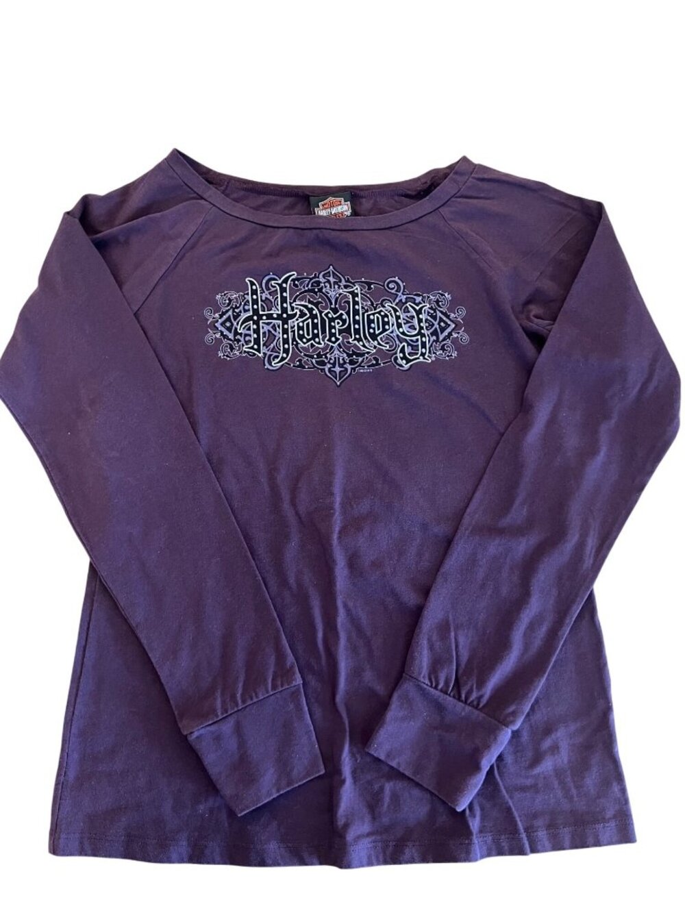 Harley Davidson Y2K Purple Long Sleeve Tshirt Biker Tee Women's Size XL Top